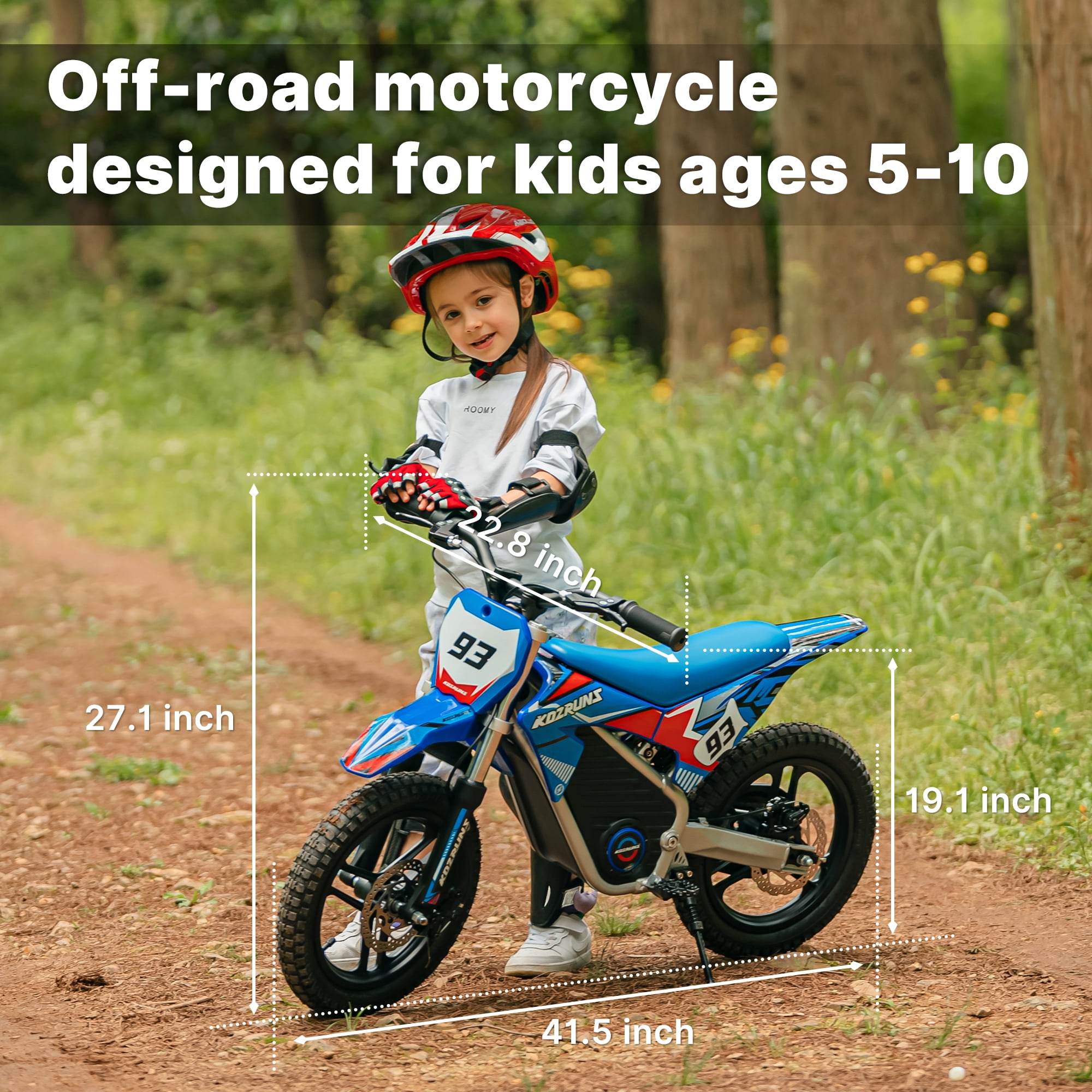 36V Electric Dirt Bike for Kids, Peak 500w Motorcycle with Dual Shock Absorption, 3 Speed Modes, Safe Disc Brake, 14" Tires Fit Ages 5-10, Blue