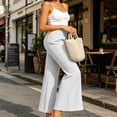 thumbnail image 6 of CQONEPT Women's Split Hem Flare Pants Elastic Waist Casual Office Elegant Cropped Dress Pant Trousers with Pockets White S, 6 of 7