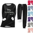 thumbnail image 5 of Womens Winter Sherpa Lined Outfits 2 Piece Lounge Sets Yes I'm Still Freezing Me 24 7 Letter Print Fleece Tracksuit Warm Fleece Sweatsuit Sweatshirts and Sweatpants Set, 5 of 5