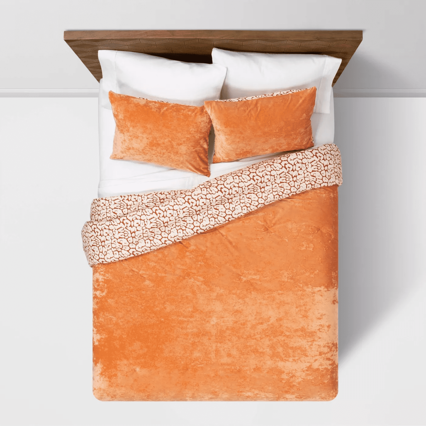 Rust Reversible Velvet Leopard Print Comforter & Sham Set Full/Queen