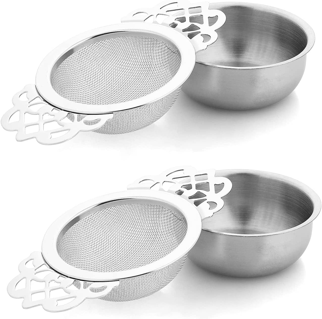2 Pack Small Fine Mesh Tea Strainers with Bowl, Stainless Steel Loose Tea Infusers Strainers 7