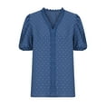 thumbnail image 3 of Wycnly Cute Tops for Women Solid V-Neck Short Sleeve T shirts Summer Puff Sleeve Elegant Lace Trim Comfy Chiffon Tunic Blouses Blue M Under $5, 3 of 5