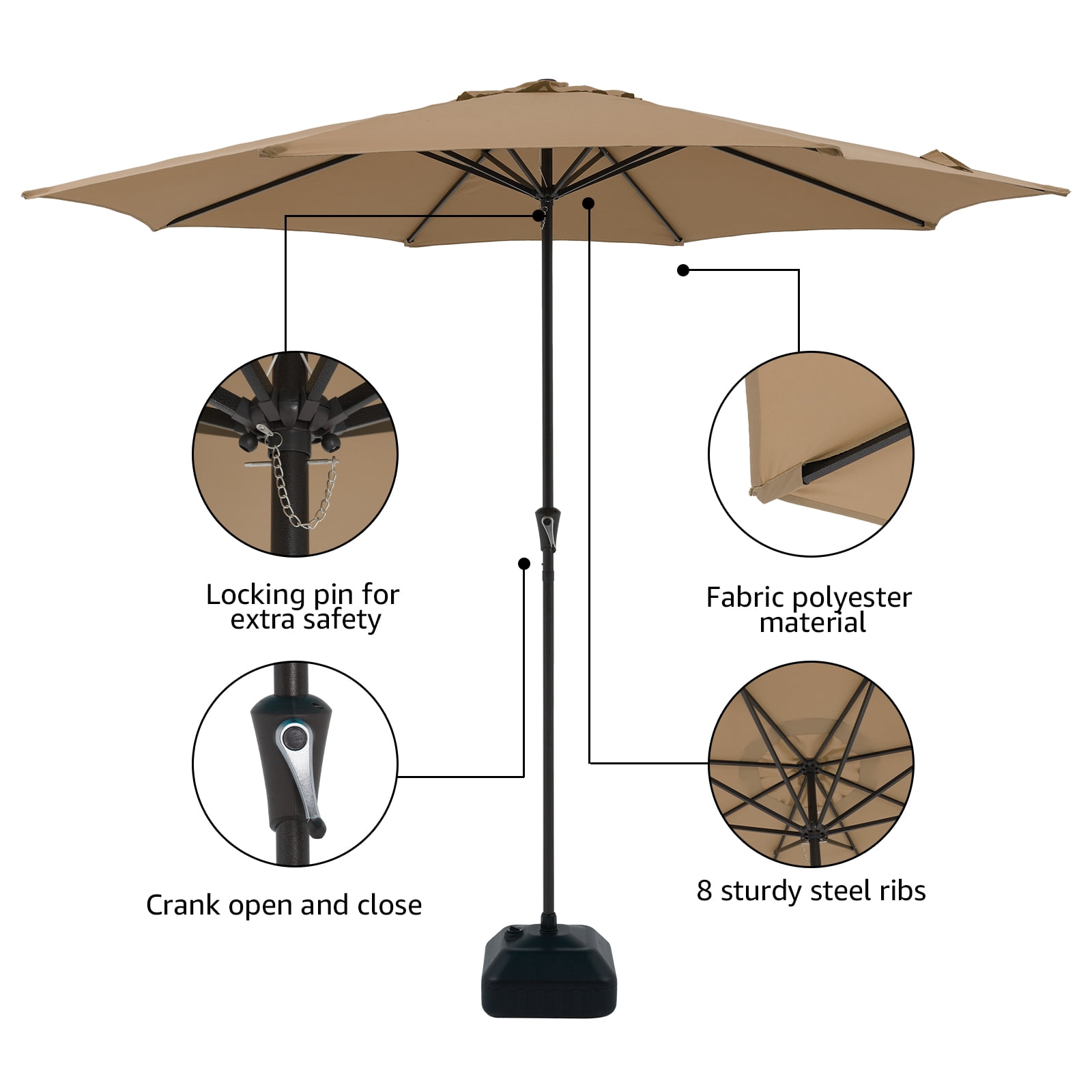 COBANA 11ft Patio Umbrella with Base Included, Large Outdoor Market Umbrella with Stand for Garden, Deck, Backyard, Porch, Beige
