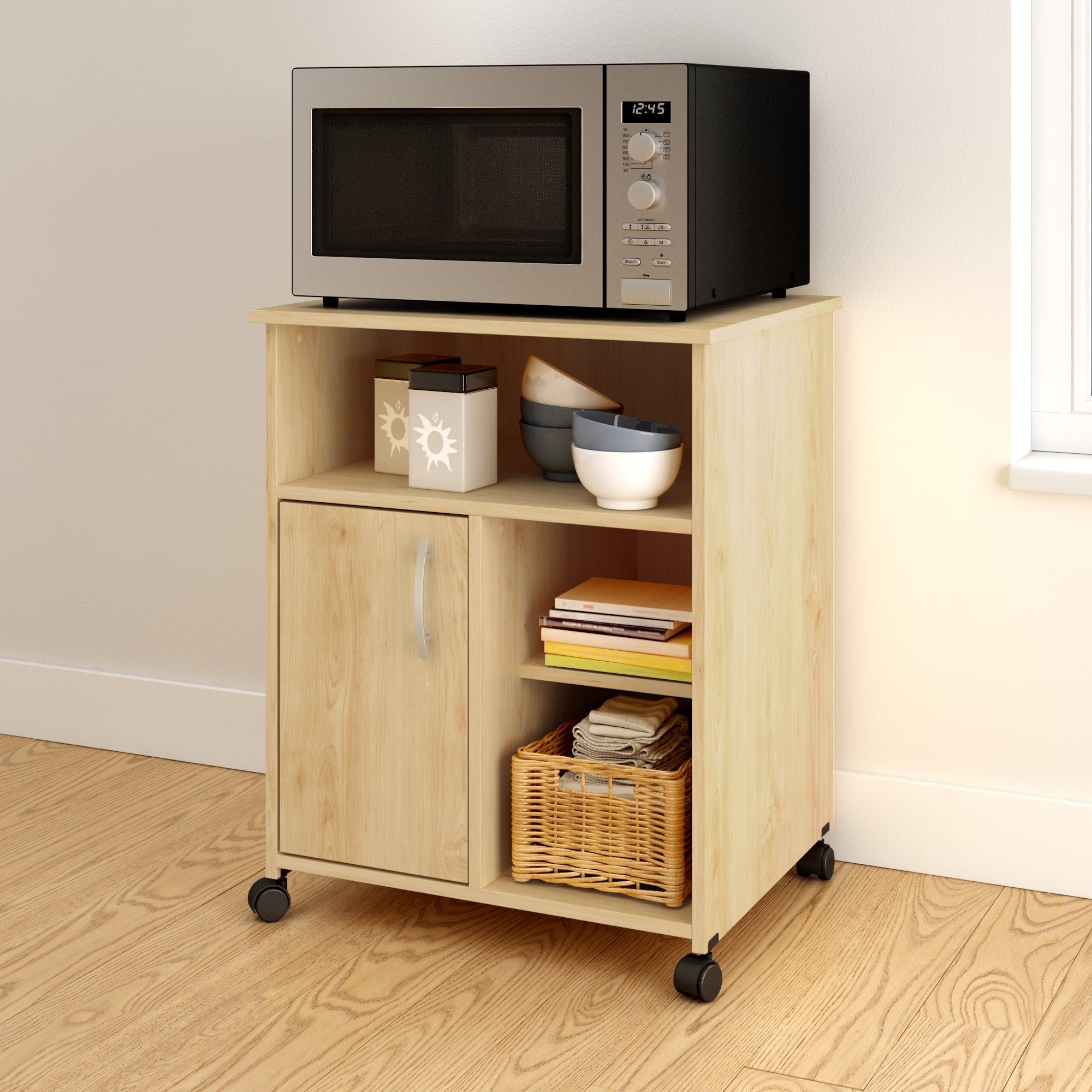 South Shore Smart Basics Microwave Cart with Storage on Wheels