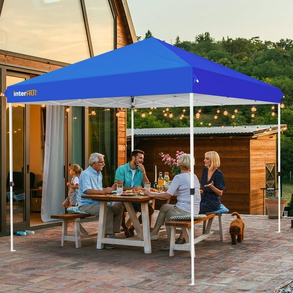 INTER HUT Outdoor Portable Pop up Canopy Tent with Rolling Bag, Instant Easy Setup Beach Canopy Folding Sports Shelter 10x10, Blue