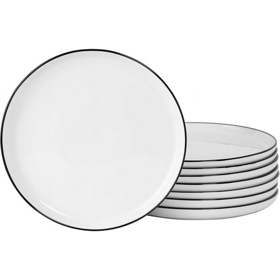 Gibson Home Oslo 8 Piece Porcelain Dinner Plate Set - Black Rim