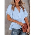 thumbnail image 3 of Camisa de encaje peplum de verano blusa con cuello en v de encaje peplum blusa con cuello en v de encaje peplum camisa de manga corta con ribete de encaje Blusa con cuello en V de ANGGREK Otros, 3 of 5