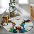 thumbnail image 4 of 4ft Washable Round Rug, Country Oil Painting Non-Slip Circle Area Rug for Living Room Bedroom, Vintage Colored Cow Wood Texture Indoor Floor Mat for Home Decor, 4 of 9