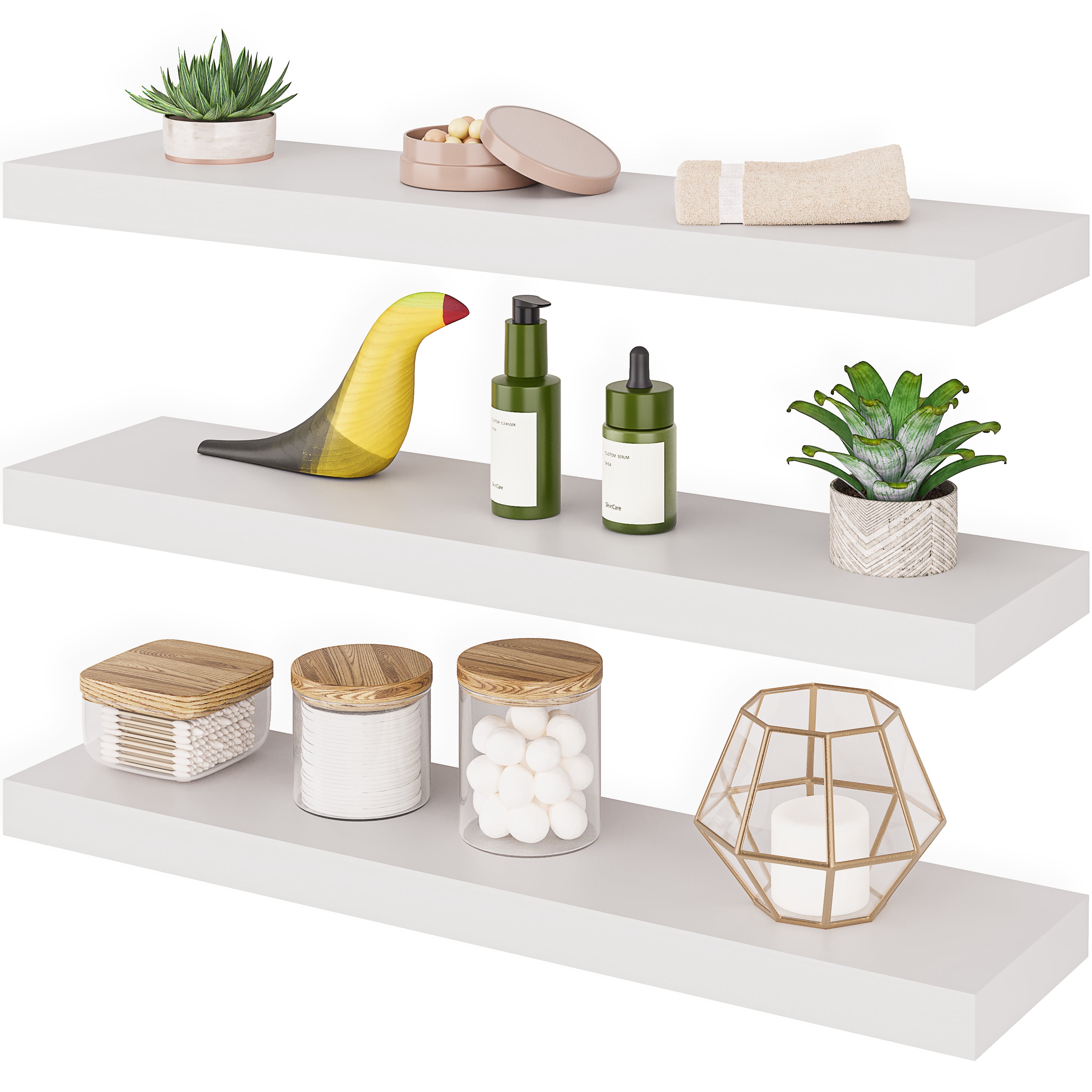 Ballucci 24" Floating Shelves for Wall, 3-Pack with Invisible Brackets, 6" Deep, White