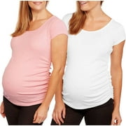 Maternity Short Sleeve Scoop Neck Tee With Flattering Side Ruching, 2-Pack Value Bundle