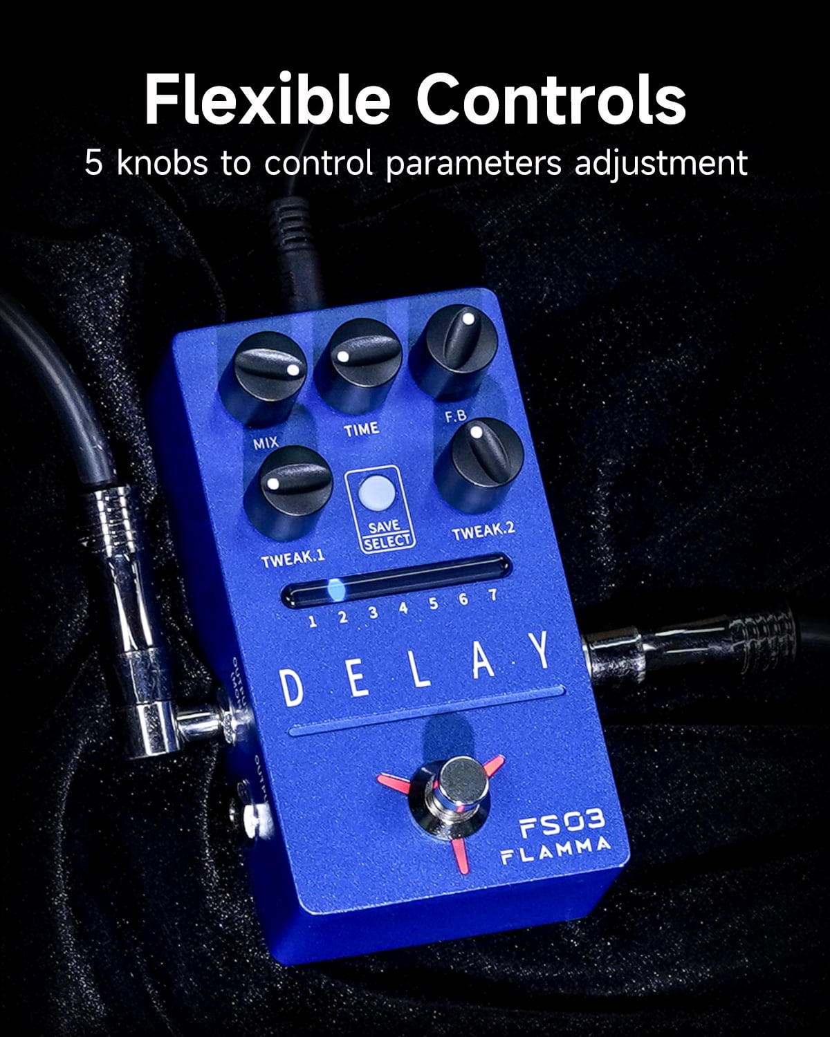 FLAMMA FS03 Guitar Delay Pedal Stereo Digital Delay Guitar Effects Pedal with Looper 6 Delay Effects Storable Preset Tap Tempo Trail On True Bypass