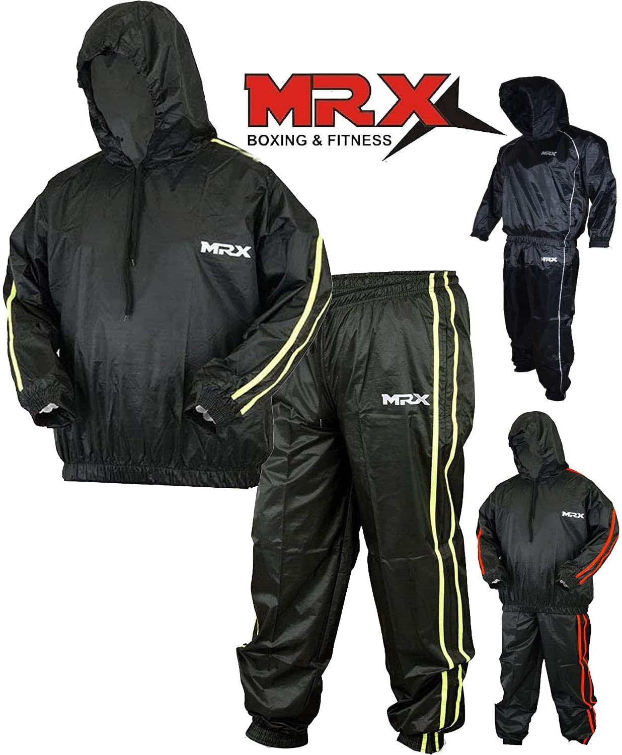Jogging Running RDX Sauna Suit for Gym Workout & Fitness Training Sweat Suits for Men & Women Weight Loss and Slimming Exercises Black Hooded Tracksuit for Cardio Weightlifting