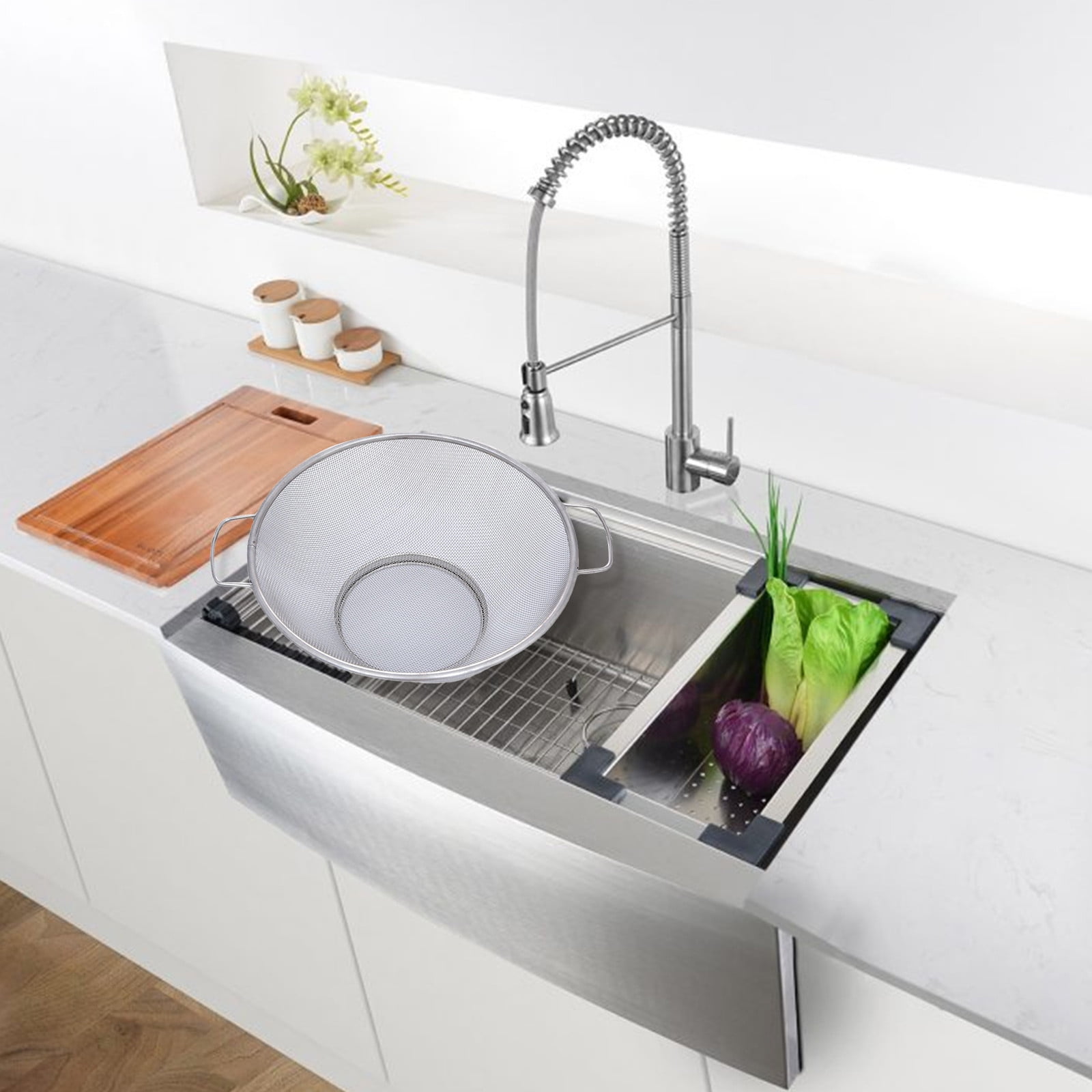 Zerbueate Strainers And Colanders Stainless Steel Rice Washing Sieve Double Ear Washing Basket Drain Drain Basin Household Rice Washing Machine Rice Washing Basin Washing Rice Artifact,