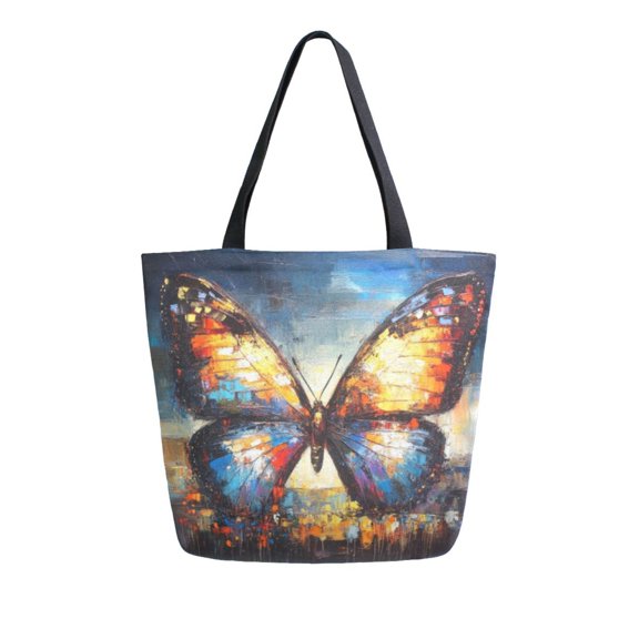 Large Canvas Bag 13.5x5.1x15 Inch Canvas Bag Shopping Canvas Bag Suitable For Outing Shopping Travel Out Of Large Capacity Storage Cartoon Big Butterfly Picture
