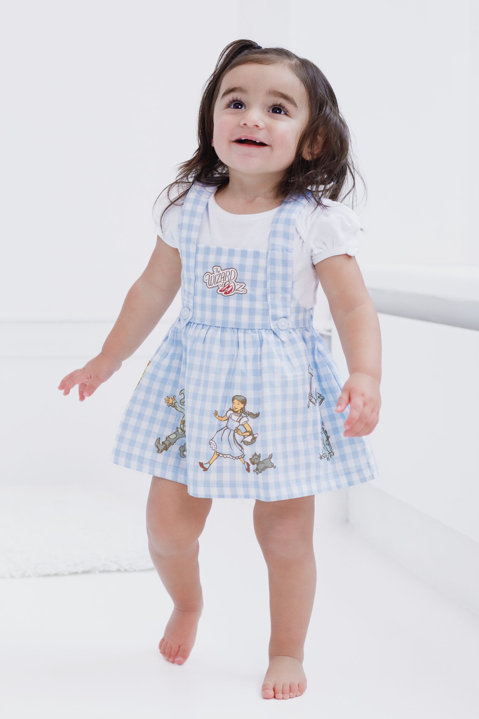 Wizard of Oz Cowardly Lion Dorothy Scarecrow Matching Family Bodysuit and Square Neck Dress Outfit Set Gingham Newborn to Infant