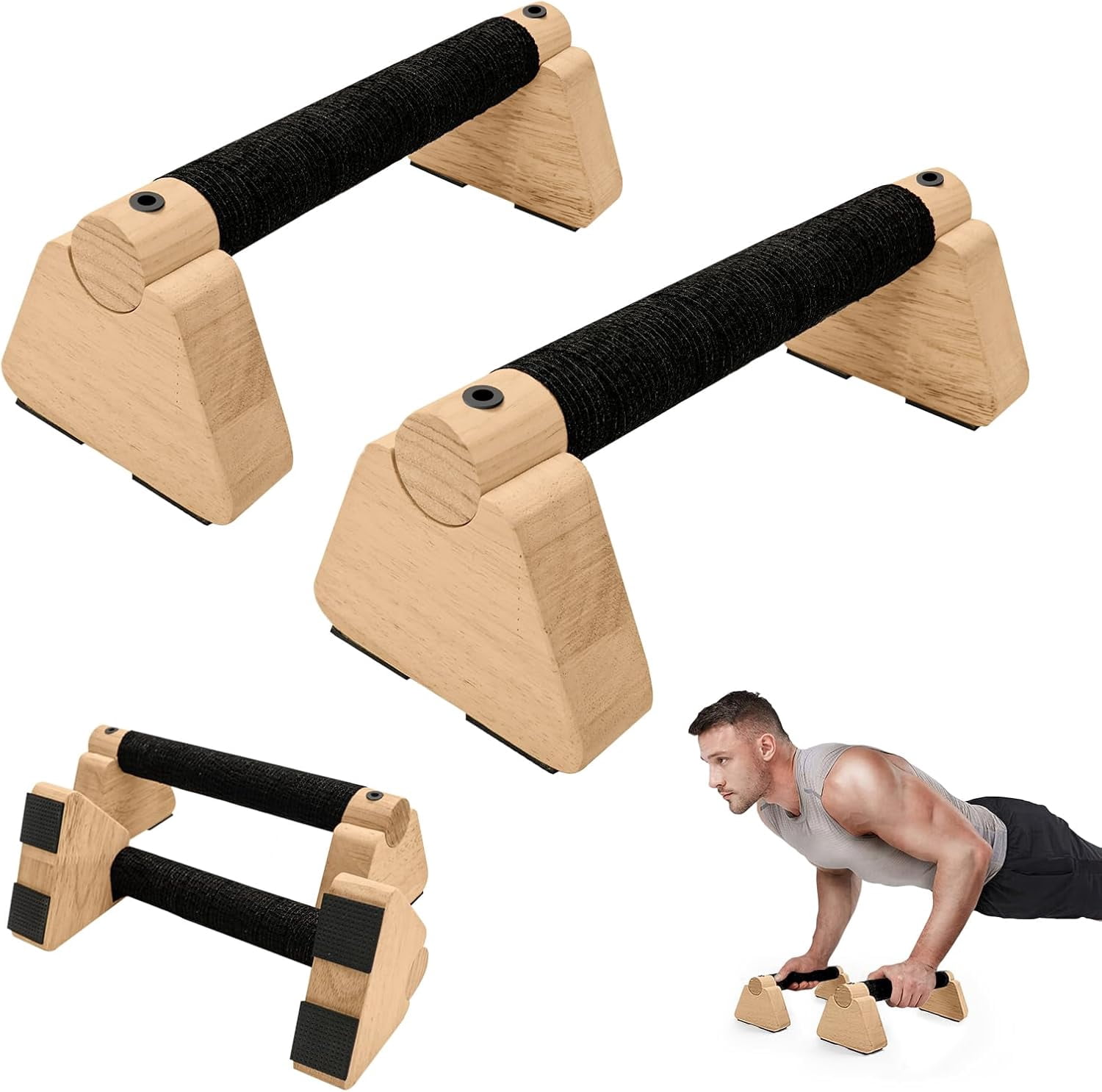 Sheltter - Barres Parallèles En Bois De Hêtre Pour Callisthénie, Crossfit Et Fitness, Antidérapantes, Avec Sac De Transport Et 4 Coussinets, Charge Max 300 Kg