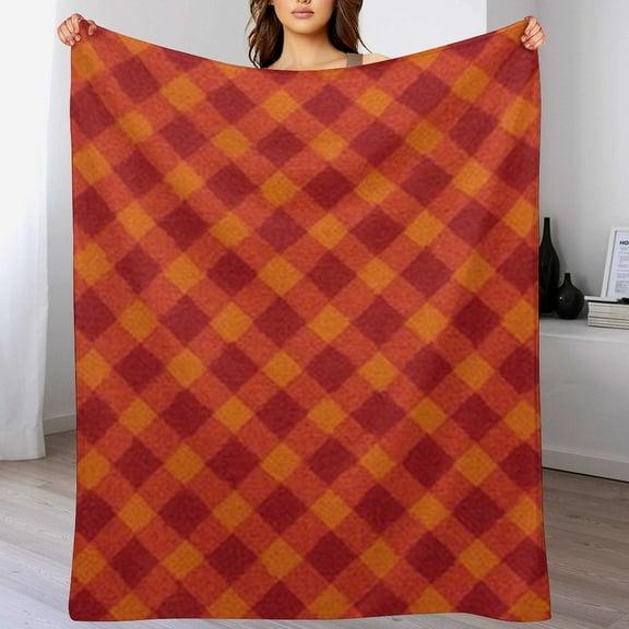 RKSupls Christmas Throw Blanket,Soft Warm Fannel Red Orange Checkered Blankets Gift for Home Bed Sofa Couch Decor,40x50 in