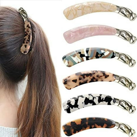 6 Pieces 4.3 Inch Large Banana Clips Nonslip Clincher Combs Banana Combs Strong Hold Ponytail Holder Clip for Women and Girls