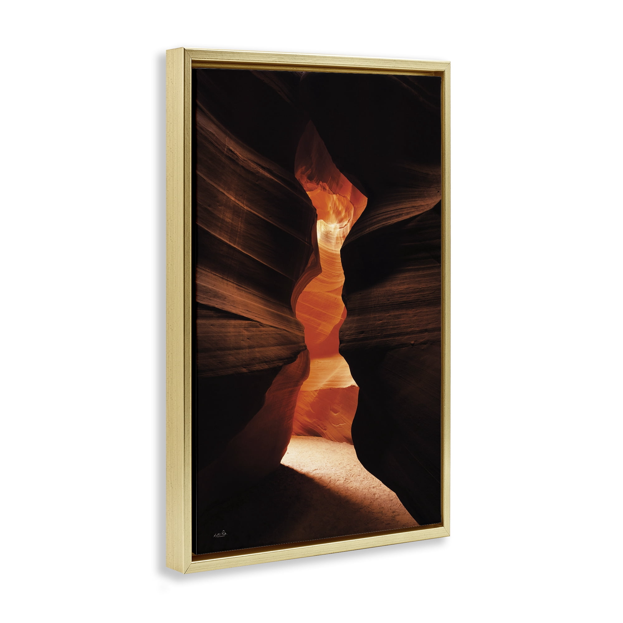 Stupell Industries Sunlit Canyon Cave Landscape Photography Gold Floater Framed Art Print Wall Art, 21 x 31