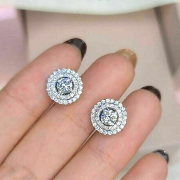 2.00 Ct Round Cut Diamond Push Back Women's Stud Earrings 14k White Gold Finish
