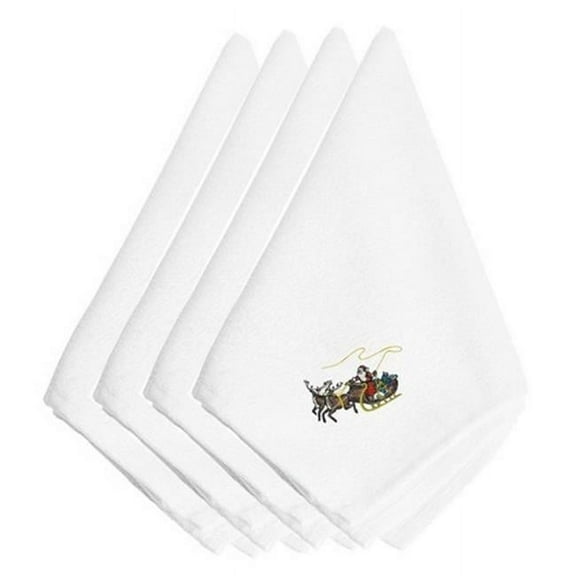 Christmas Santa Claus & Seigh Embroidered Napkins, Set of 4
