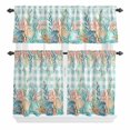 thumbnail image 2 of Kitchen Window Curtains Valance and Tier Set, Summer Marine Life Coral Starfish Rod Pocket Tier Curtain Valance Set, Sea Shell Teal Buffalo Light Filtering Cafe Curtains for Bedroom Living Room, 2 of 9