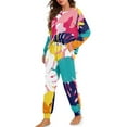 thumbnail image 2 of Yuyamidu Colorful Palm Leaves Winter Pajama Set for Women Soft Clothing Pajama Set of 2 Personalized Relaxed Home Wear Size 2XL Comfy Sleepwear with Pockets, 2 of 7