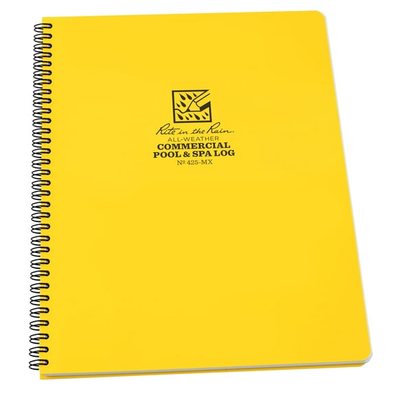 Rite in the Rain Weatherproof Side Spiral Notebook, 8.5" x 11", Yellow Cover, Commerical Pool & Spa Maintenance Log (No. 425-MX) CA1