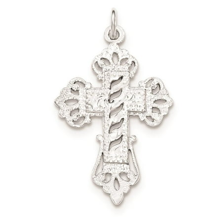 925 Sterling Silver Polished & Textured Designed Edges Cross Charm Pendant