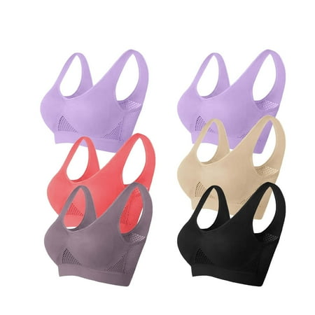 TrendVibe365 Workout Bras Women Plus Size Multipack Mesh Wirefree Push up Bralette Padded U Back Wide Strap Support Corset Full Coverage Crop Tank Top Comfort Shapewear Purple 6XL