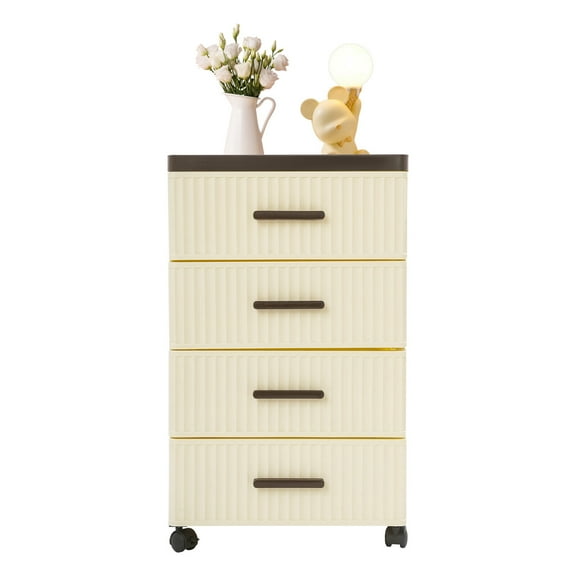4 Tier Plastic Drawer Storage Organizer, Storage Cabinet with 4 Universal Wheels, 4-Drawers Cabinet for Dresser Closet Bathroom Dorm Bedroom Laundry Room