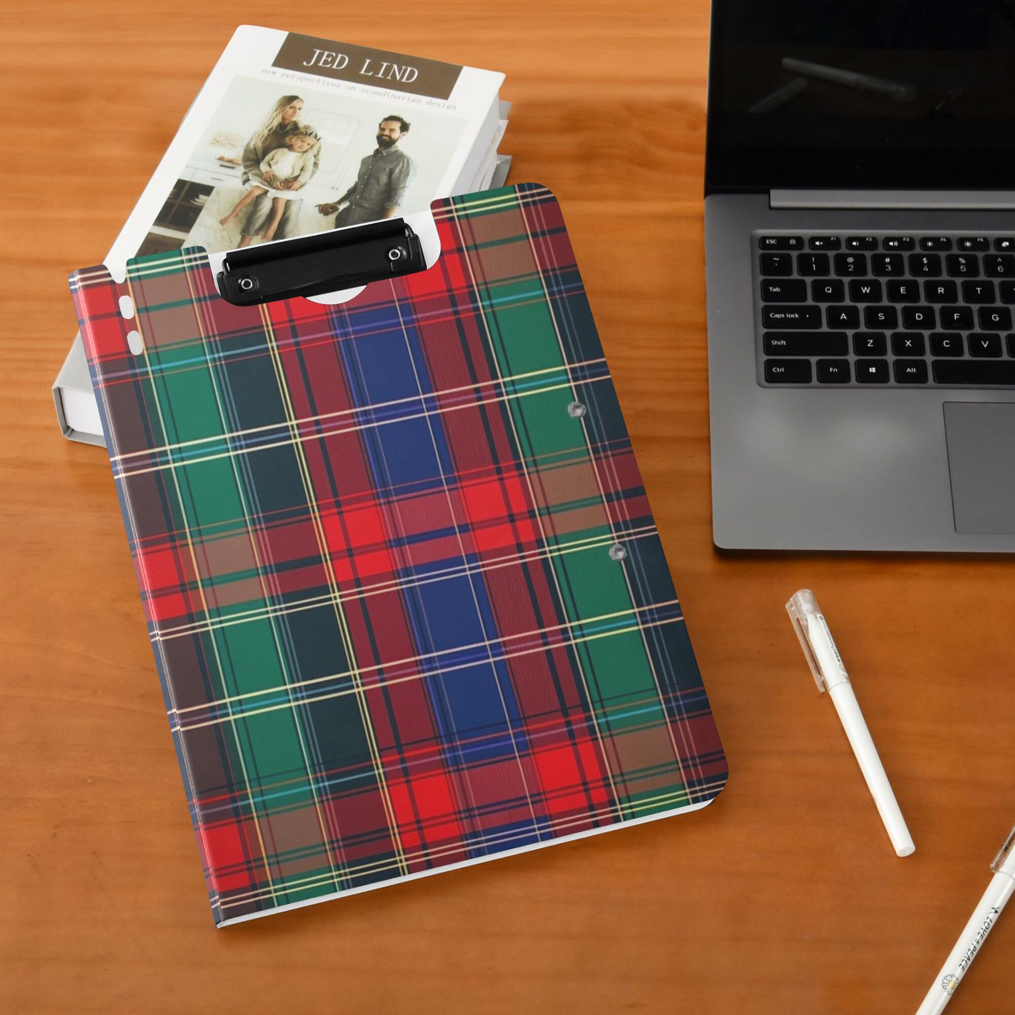 FORMRS A4 Clipboard Folder with Pen Holder Horizontal Foldable School Office Binder, Red Green Pattern