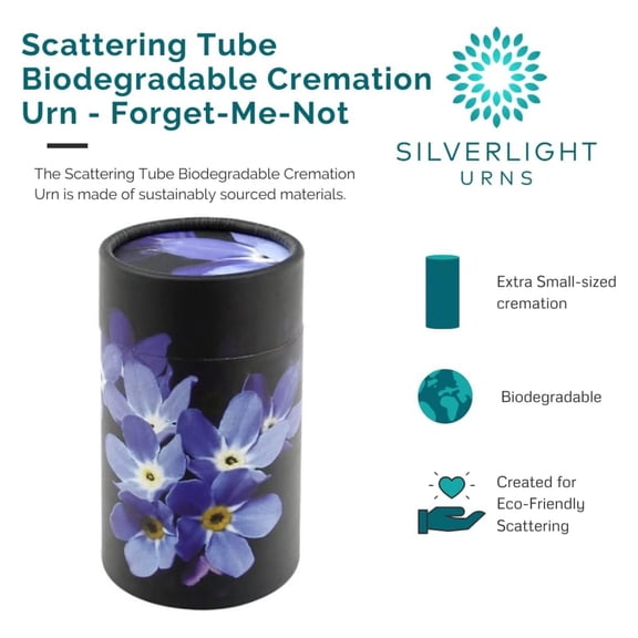 Forget-Me-Not Scattering Tube - Extra Small, Biodegradable Cremation Urn for Ashes, Extra Small Sized Cremation Urn, 5.25 Inches High