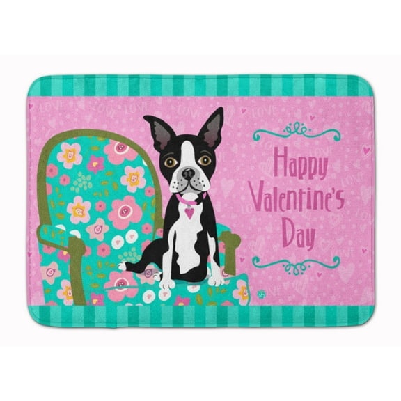 Happy Valentines Day Boston Terrier Machine Washable Memory Foam Mat