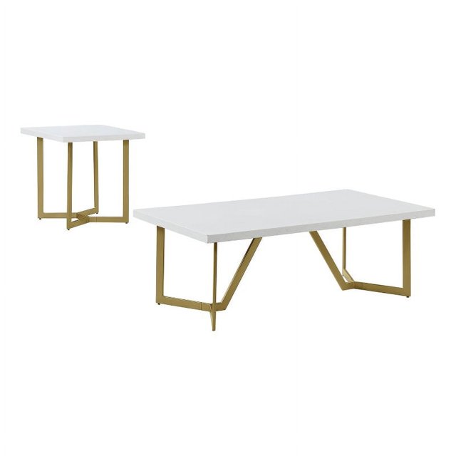 Ensemble de Table Basse en Bois Blanc avec Pieds Peints Or 2 Pcs
