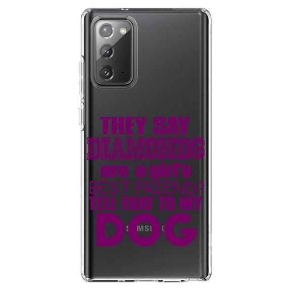 DistinctInk Clear Shockproof Hybrid Case for Samsung Galaxy Note 20 (6.7" Screen) - TPU Bumper Acrylic Back Tempered Glass Screen Protector - Diamonds Are Girls Best Friend Tell My Dog