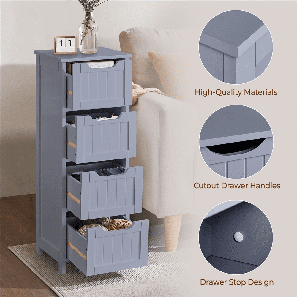 Renwick Slim Bathroom Floor Cabinet with 4 Drawers, Gray