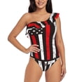 thumbnail image 2 of Picia USA Flag Cross Pattern Women's One Piece Swimsuits,One Shoulder Swimwear Asymmetric ,Ruffle Monokinis Bathing Suits,High Waisted Flattering Bathing Suits-Medium, 2 of 8
