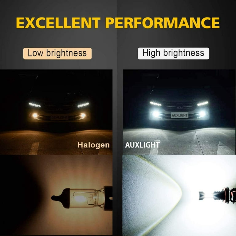  SEALIGHT H11/H8/H16 LED Fog Light Bulbs, 6000K Xenon White, 27  SMD Chips, 360-degree Illumination, Non-polarity, Pack of 2 : Automotive