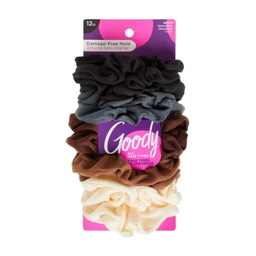 Goody Cotton Hair Scrunchies, Ouchless, Gentle & All Day-Comfort, Assorted Fabric Hair Ties, 12 Ct