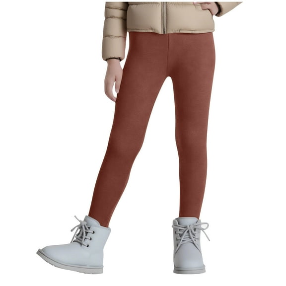 AHTJRT Kids Unisex Fleece Lined Leggings Warm Winter Casual Lounge Pants Workout Yoga Pants Basic Solid Color Full Length Bottoms Coffee 7-8 Years