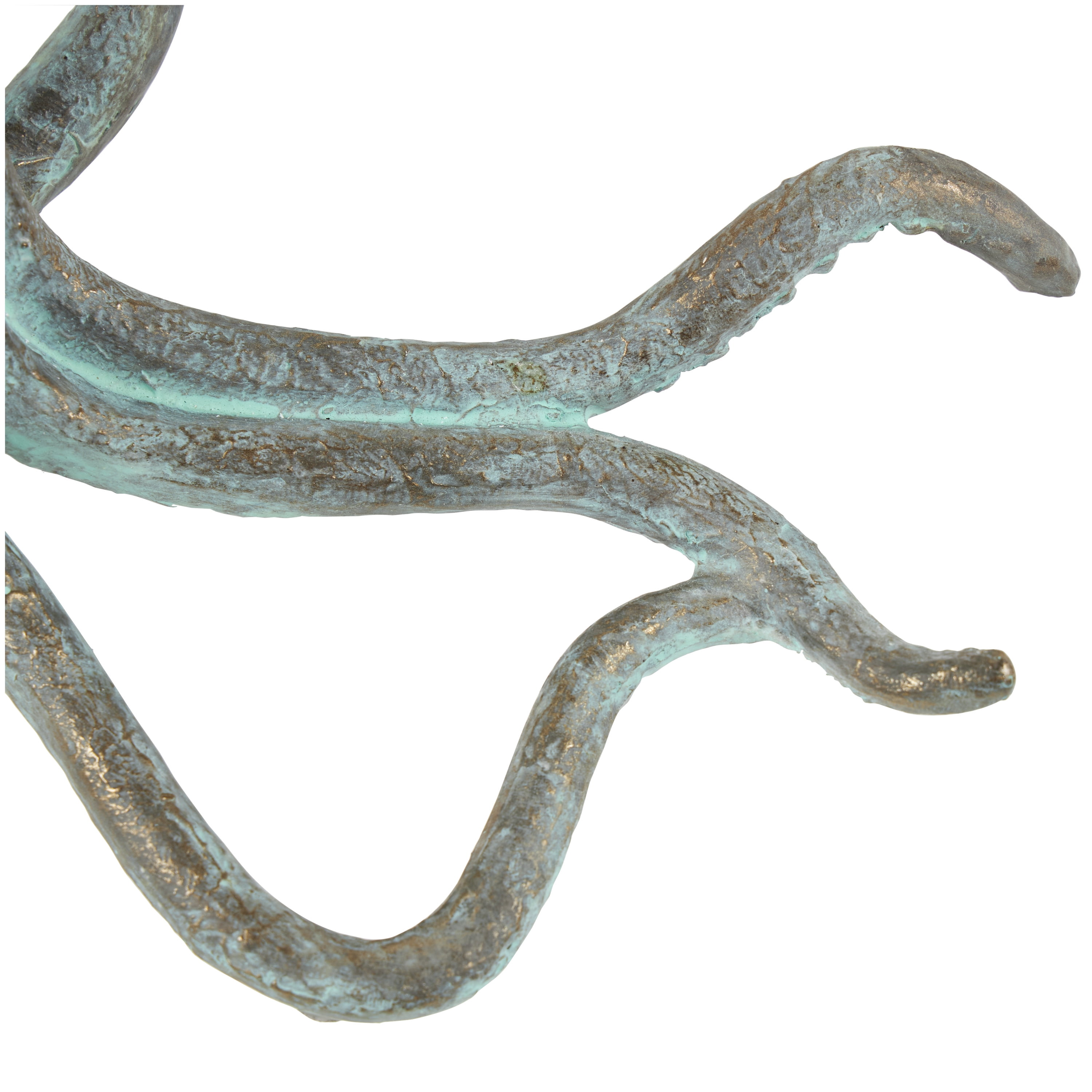 12" x 4" Blue Polystone Distressed Patina Octopus Sculpture with Gold Foil Accents, by DecMode