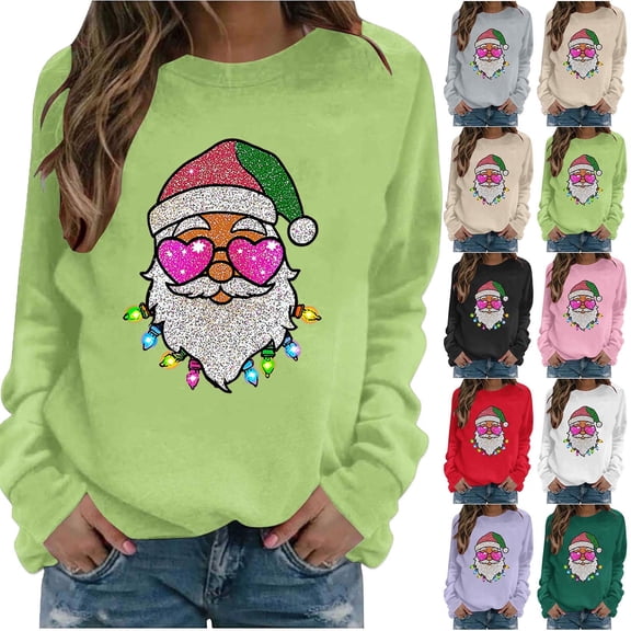 jehdhy Christmas Sweatshirts for Women Fashion Loose Casual Crewneck Long Sleeve Cute Pullover Fall Winter Graphic Tops
