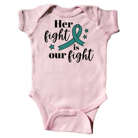 

Inktastic Ovarian Cancer Her Fight is our Fight with Teal Ribbon Gift Baby Boy or Baby Girl Bodysuit
