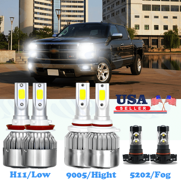 White LED Headlight Fog Light Bulbs For Chevy Silverado 1500 2500 2007-2015