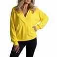 thumbnail image 2 of Plain Pullover Hoodies for Women 2025 Fall Winter Long Sleeve V-Neck Casual Hooded Sweatshirt with Pockets, 2 of 6