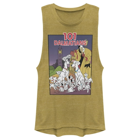 Junior's One Hundred and One Dalmatians VHS Movie Poster Festival Muscle Graphic Tee Gold Heather Medium