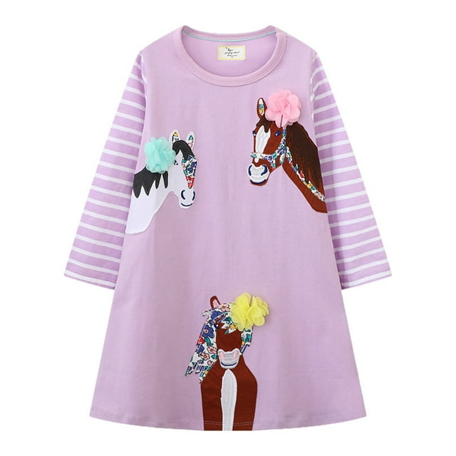 TJAZFJPA Robes pour Tout-Petits Filles Robes de Noël Manches Longues Robe Dessin Animé Rayée T-Shirt Décontracté Robe pour Tout-Petits