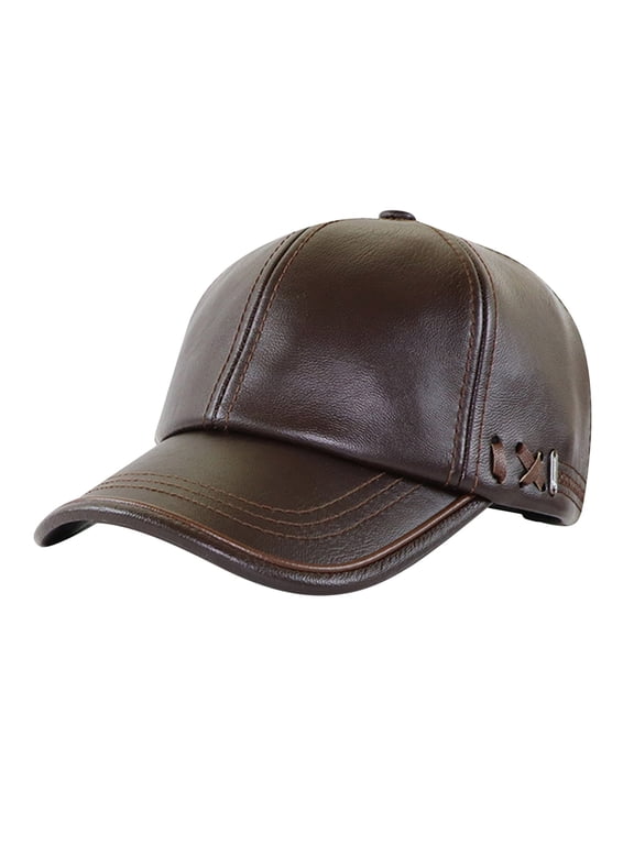 Men's PU Leather Baseball Cap, Winter Fleece Lined Warm Hat for Middle Aged and Senior, Fashion Casual Outdoor Cap for Cold Weather, Driving, and Daily Wear Coffee