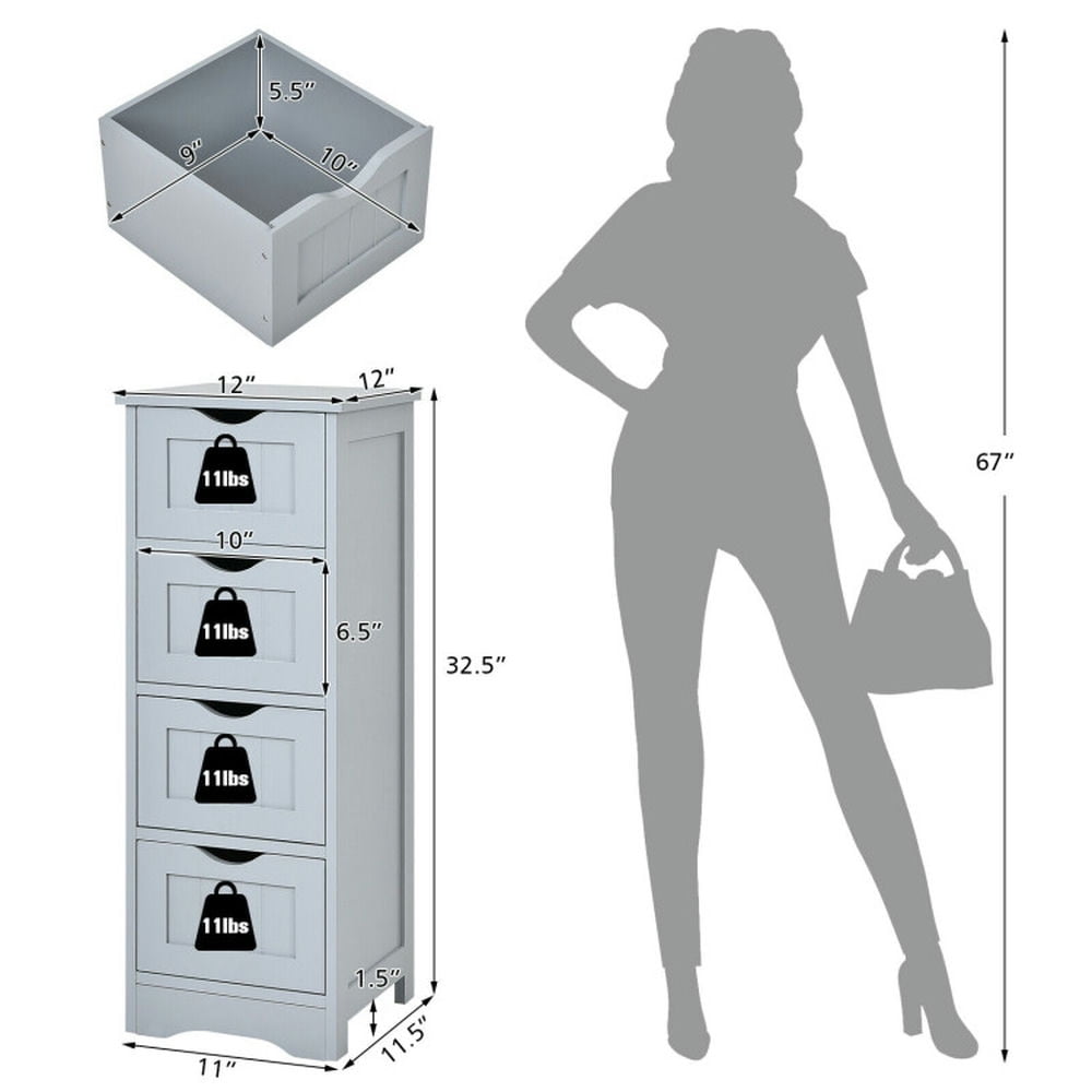 Finihen Storage Cabinet, Floor Cabinet, Floor Wooden Free Standing Storage Side Organizer for Bathroom, Living Room, Bedroom, Kitchen, for Bathroom, Living Room, Bedroom, Gray